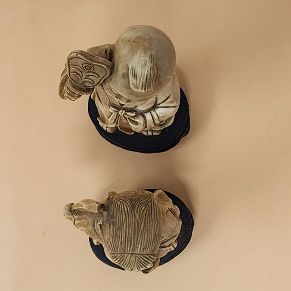 Vintage Asian Girl Figurines Pair On Black Bases Handcrafted Resin - Picture 5 of 13